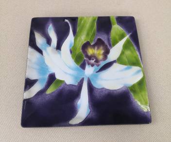 Enamel on metal lily decor plate