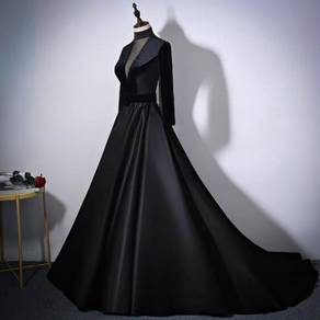 Black long sleeve wedding prom dress RBP0718