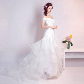 White ruffle fishtail wedding bridal gown RB1296