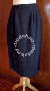Navy Blue Linen Skirt (A) - Fully Lined