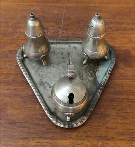 vintage silver plated brass condiment set