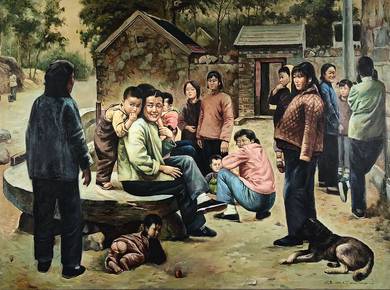 Zhou Kang Oil Painting “Village Gathering” Mar'96