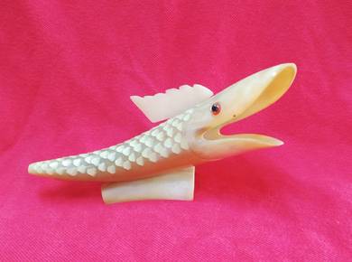 French vintage fish horn carved handmade decor nau
