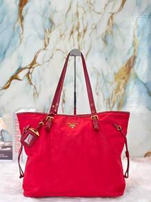 Prada Tessuto with Leather Tote Shoulder Bag