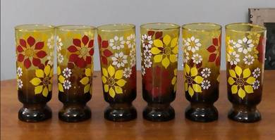 Vintage retro amber floral glass 6