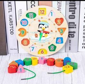 Wooden Geometric Clock Stacking Toy Baby