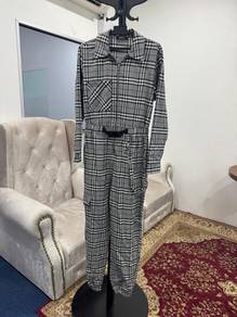 Plaid Zip Up Jumpsuit with Belt