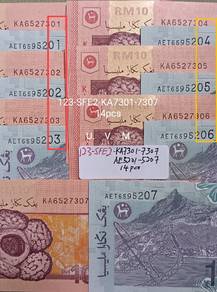 Malaysia Rm10 & Rm1 #123-SFE2-KA7301-7307