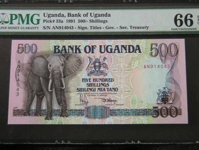 Bank Of Uganda Uganda 500 Shillings 1991 PMG 66EPQ