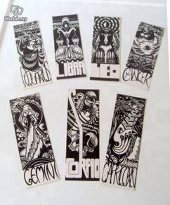 Retro Zodiac Black Ink Sketch Bookmarks (1970)