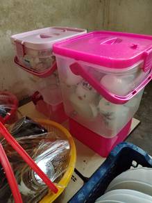 cawan batu, gelas, piring