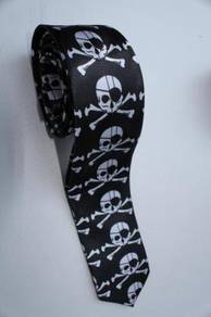 SLIM Eyepatch Pirates Jolly Roger Skull Neck Tie