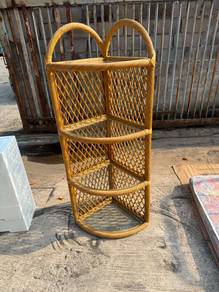5ft Vintage Glass Rotan Corner Display Rack Shelve