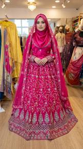 Lehengha Batu dan Cermin Semi Stitch (Royal Pink)