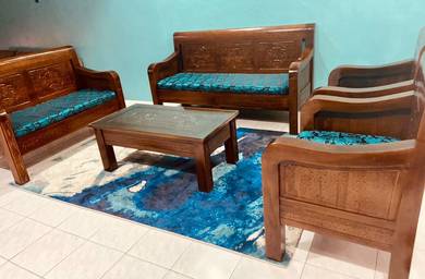 Set Sofa Kayu Jati Padu Model Cobra (Kusyen Baru)
