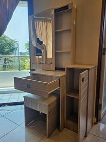 Dressing table with mirror and chair