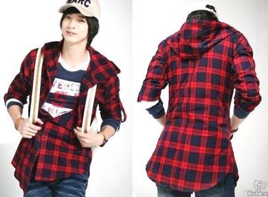 B5100 KEMEJA HOODIE MERAH RED LENGAN PANJANG SHiRT