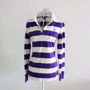Ralph Lauren Striped Blue/White Long Sleeve Polo T
