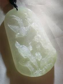 Ice White Burma Jadeite Jade Flower& Birds Pendant