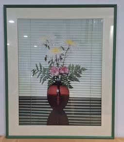 Framed Art Prt Still Life with Flowers in Red Vase