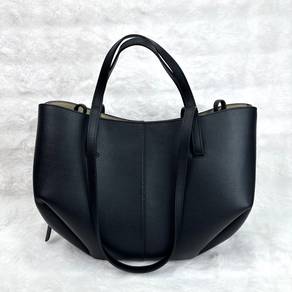 Polene Cyme Mini Black textured leather Tote Bag