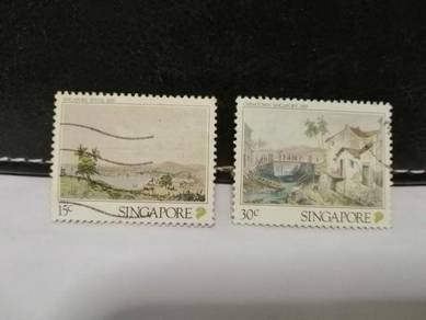 1990 Singapore Stamp River and Chinatown 1830s