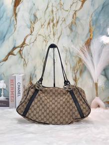Gucci GG Brown Canvas Twin Shoulder Bag