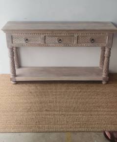 Handcarved Console Table with 3 Drawers