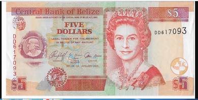 Belize $ 5 Dollar 2005 QE II - Pick 67b unc