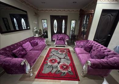 Purple Velvet Sofa Set With Silver Accents 