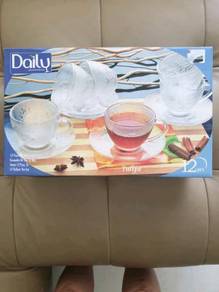 12 Pieces glass tea set (6 cups & 6 saucers)