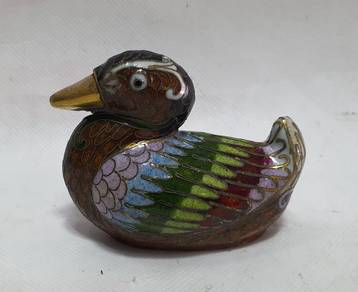 Vintage Cloisonne Copper Enamel Duck Statue Figuri