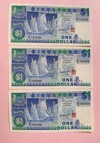 Set 3 banknote Singapore Ship series 1 dollar