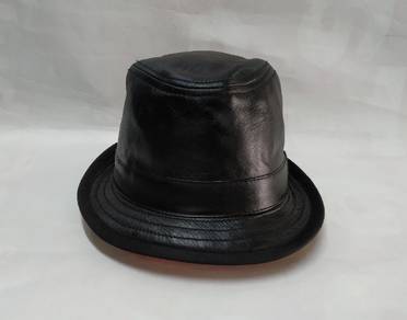 Black Faux Leather Short Brim Trilby Fedora