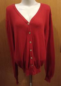 Red V-Neck Button-Up Cardigan