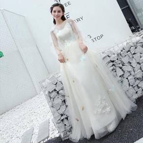 Cream long sleeve wedding prom dress gown RB0534
