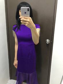 Purple satin evening gown mermaid dinner dress