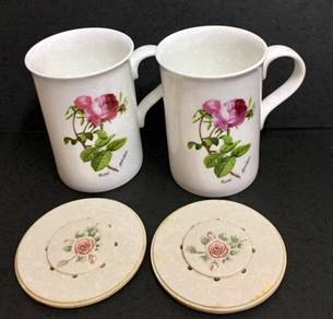 Bone China Fine Porcelain Cups+Coasters Set