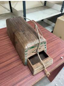 Vintage Wooden Box with Drawer and Rope Handle