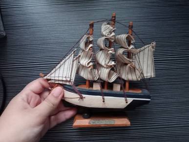 Vintage Wooden Ship Model Ornament