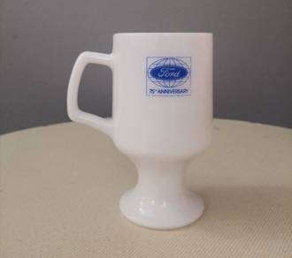 Ford 75th anniversary milk glass mug
