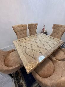 Set Meja & Kerusi Makan Mewah 6 Seater(Beige/Gold)