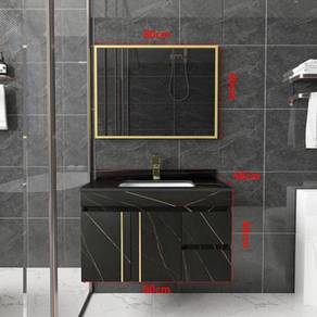 80cm BLACK Toilet Cabinet with Brush Gold Mirror