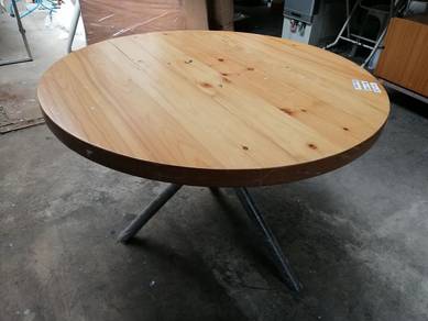 P06-AY Meja Kayu Bulat 85cm Pine Wood Round Table