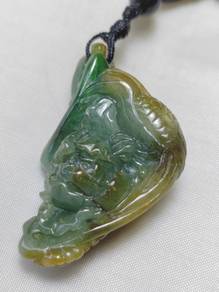 Icy Yellow & Green Jadeite Bird & Flower Pendant