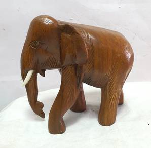 Vintage  Wooden Hand Carved Asian Elephant Statue