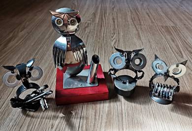 Owl Musician Metal Craft and Pen Holder