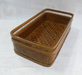 Large antique rattan bamboo centerpiece square sha