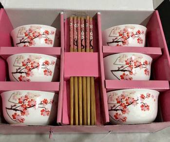 Sakura Bowls + Spoons + Chopsticks Set for 6 (NEW)