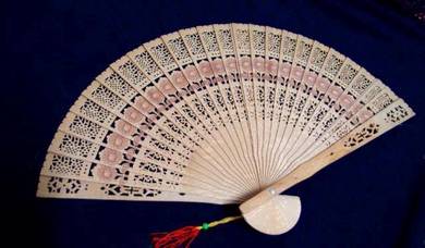 Elegant Sandalwood Carved Fan (New)
